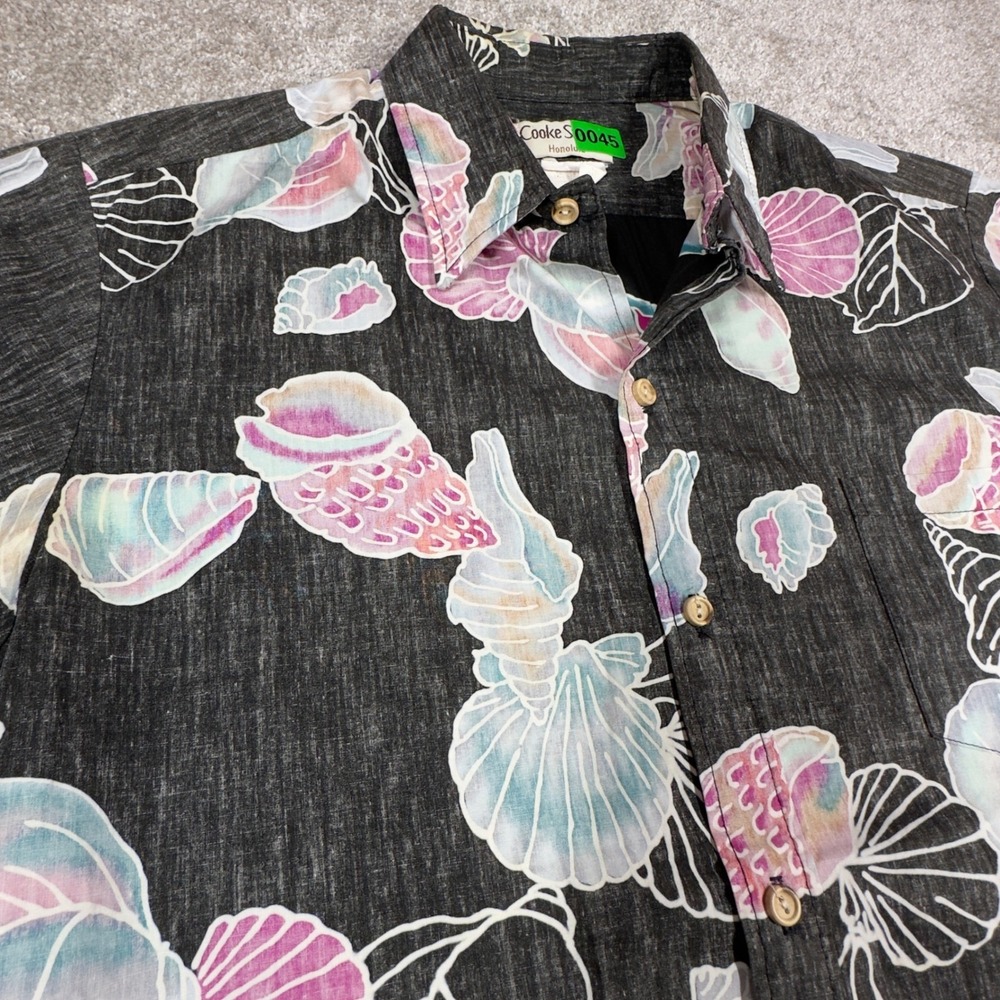 Vtg 90s Cooke Street Mens L Shirt Hawaiian Seashell Reverse Print Retro Buttons
